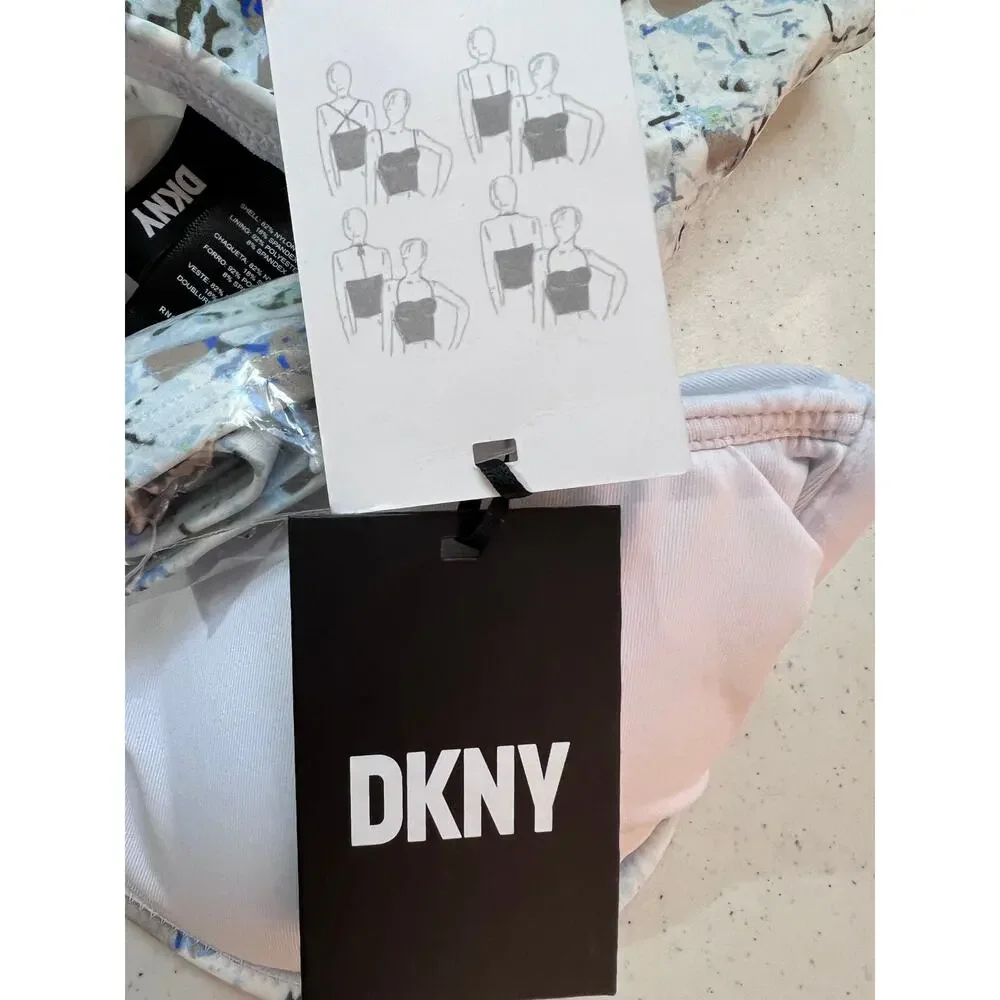DKNY WOMENS SZ XS TANKINI TOP PRINTED BANDEAU BOW JUMBO MULTI SNAKE SPLASH MULTI - Picture 9 of 10